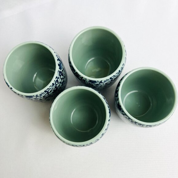 Asian Set of Vintage Teacups Blue and Teal Floral Porcelain Cups – 4 pcs. - Picture 6 of 6